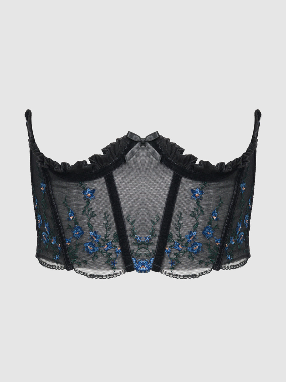 BLACK POLYESTER EMBROIDERED CORSET