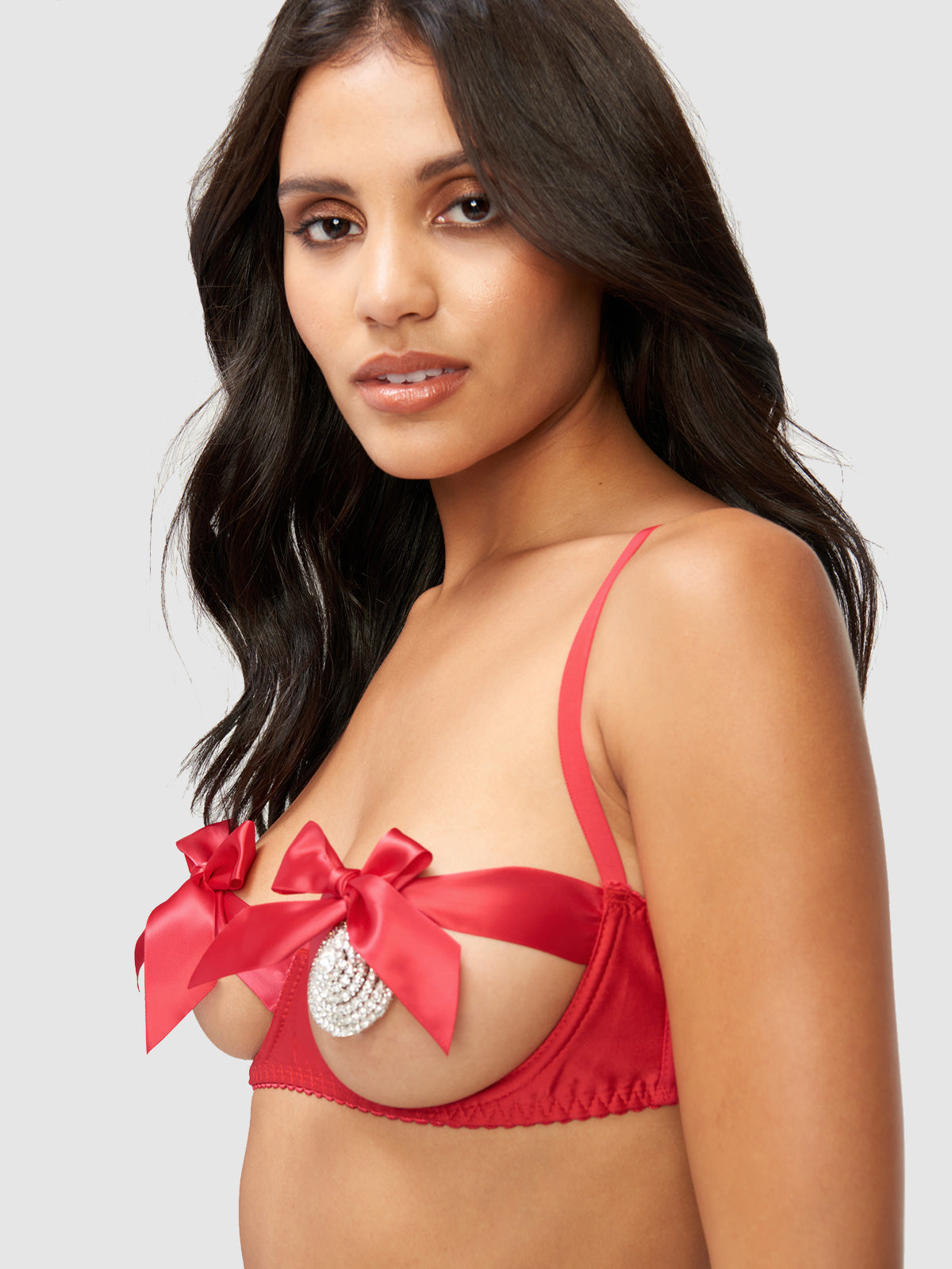 Diaz Satin And Bow Open Cup Bra Set - Fredericks of Hollywood