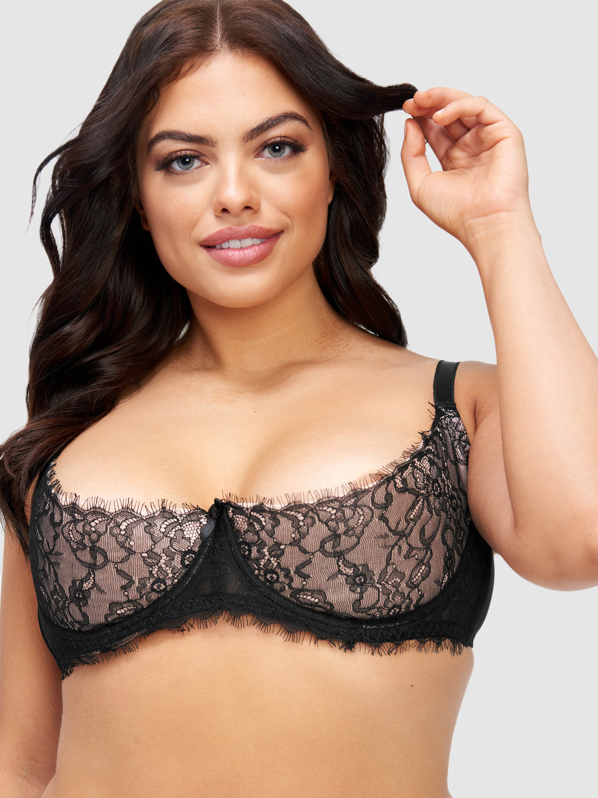Women's 3/4 Cup Eyelash Plus Size Lace Underwired Bra