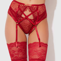 Melrose Embroidered Garter - Red |  Fredericks Of Hollywood