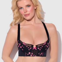 Harlow Embroidered Mesh Push Up Longline Demi Bra - Frederick's of Hollywood