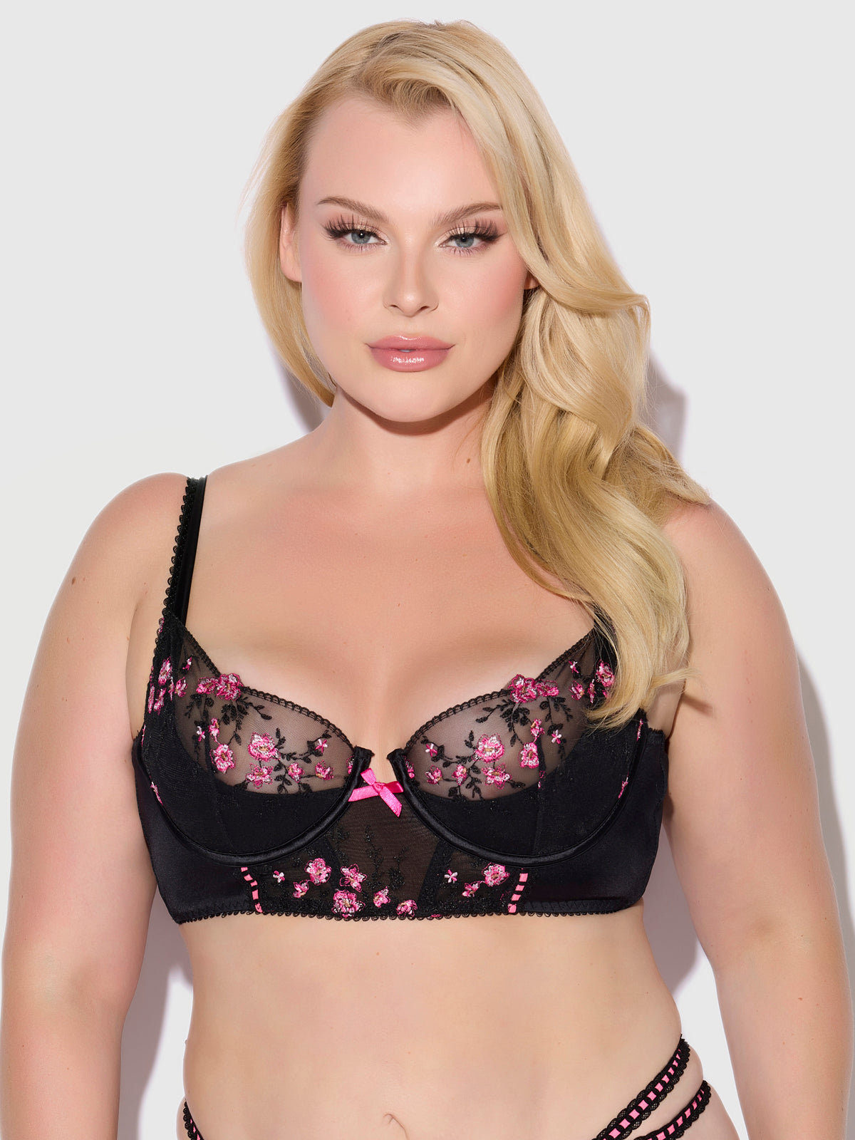 Harlow Embroidered Mesh Push Up Longline Demi Bra - Frederick's of Hollywood