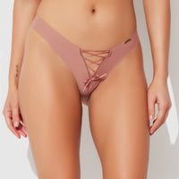 Natalia Micro Lace Up Front Thong - Frederick's of Hollywood