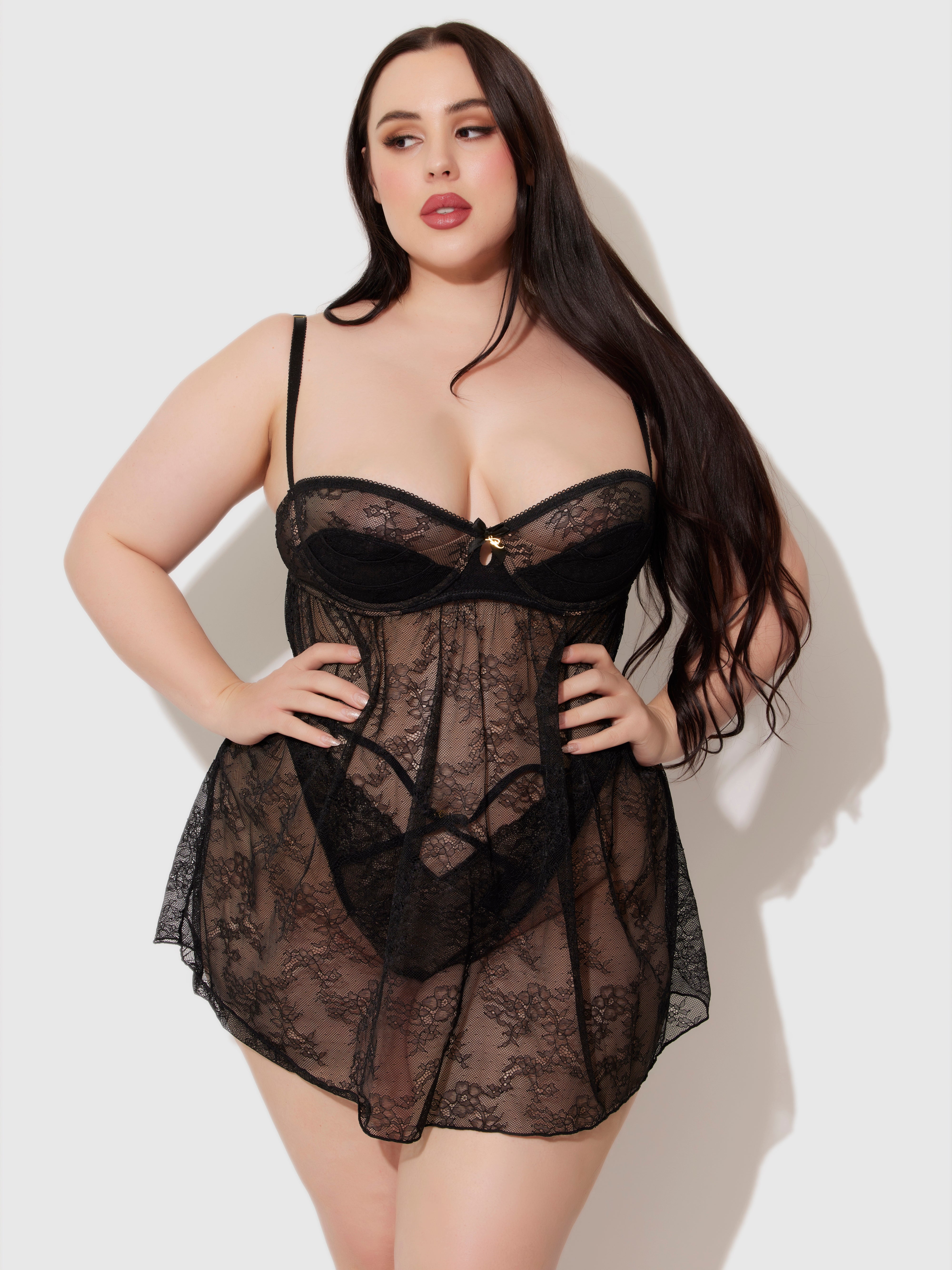 Luella Lace & Satin Cup Babydoll - Frederick's Of Hollywood