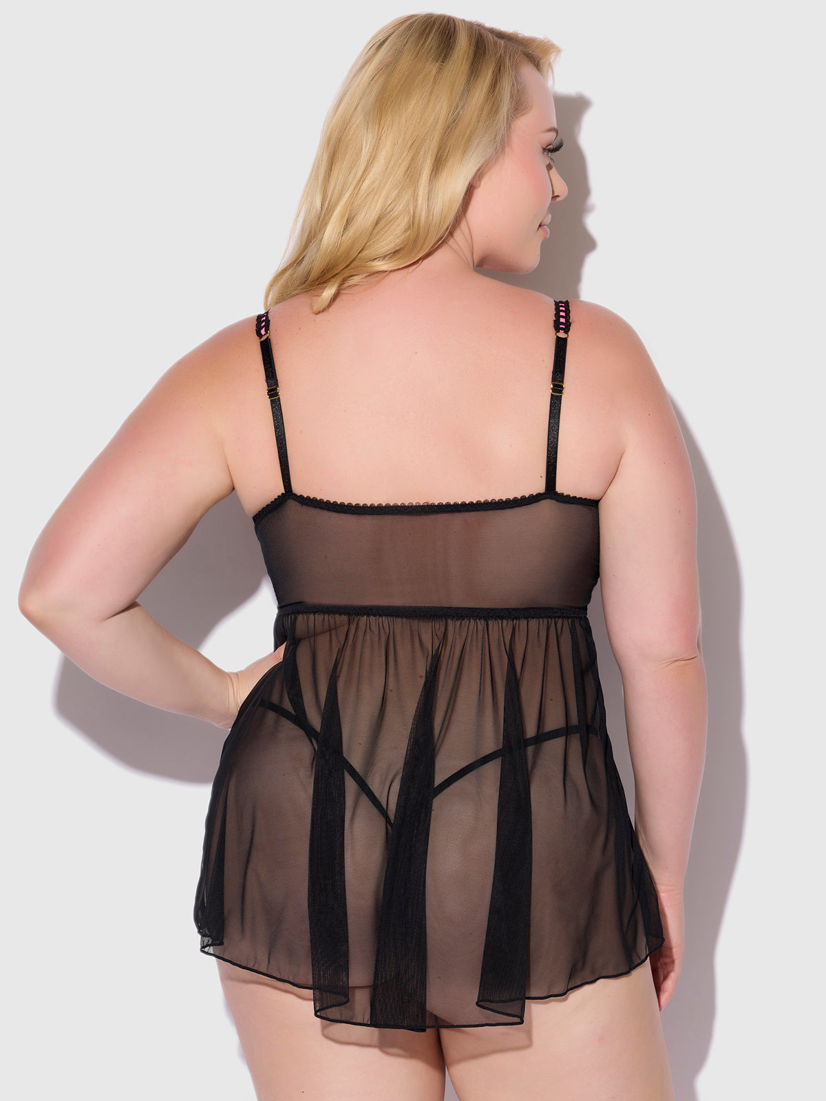 Harlow Embroidered Mesh & Elastic Longline Babydoll - Frederick's of Hollywood