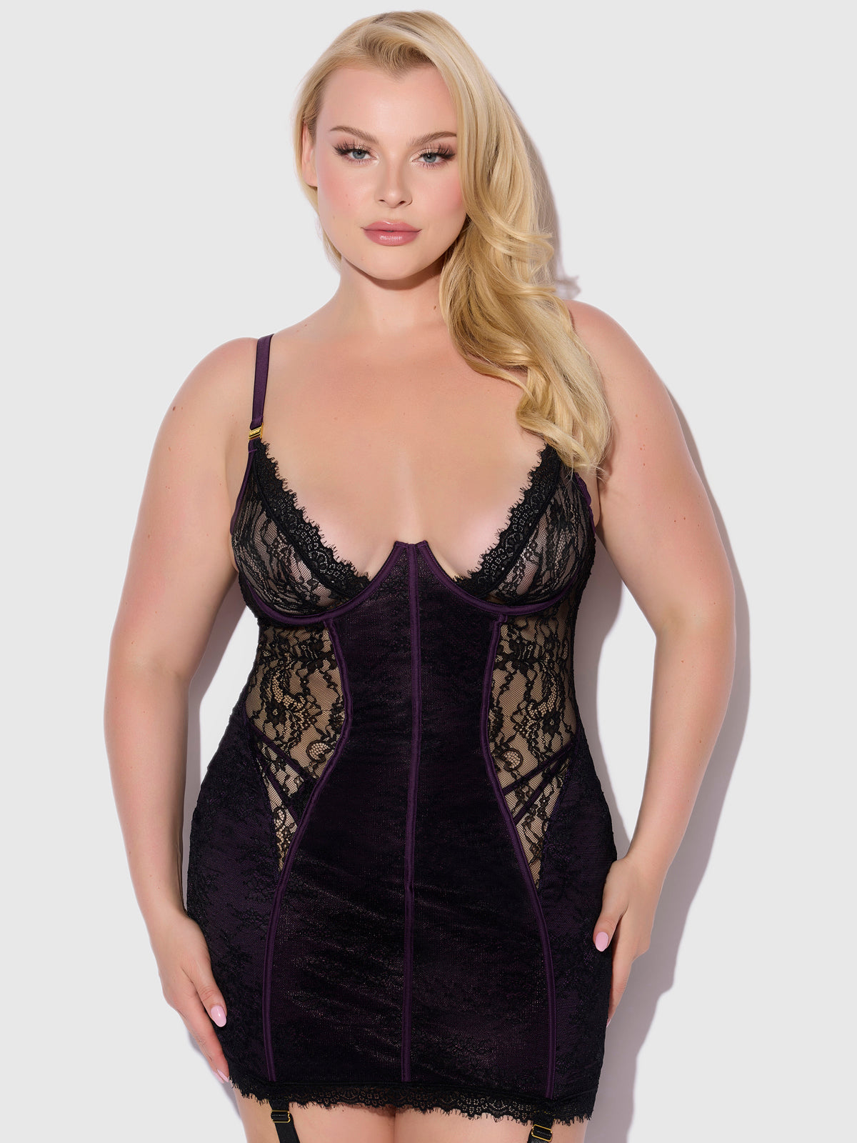 Rosalind Satin & Lace Underwire Chemise - Frederick's of Hollywood