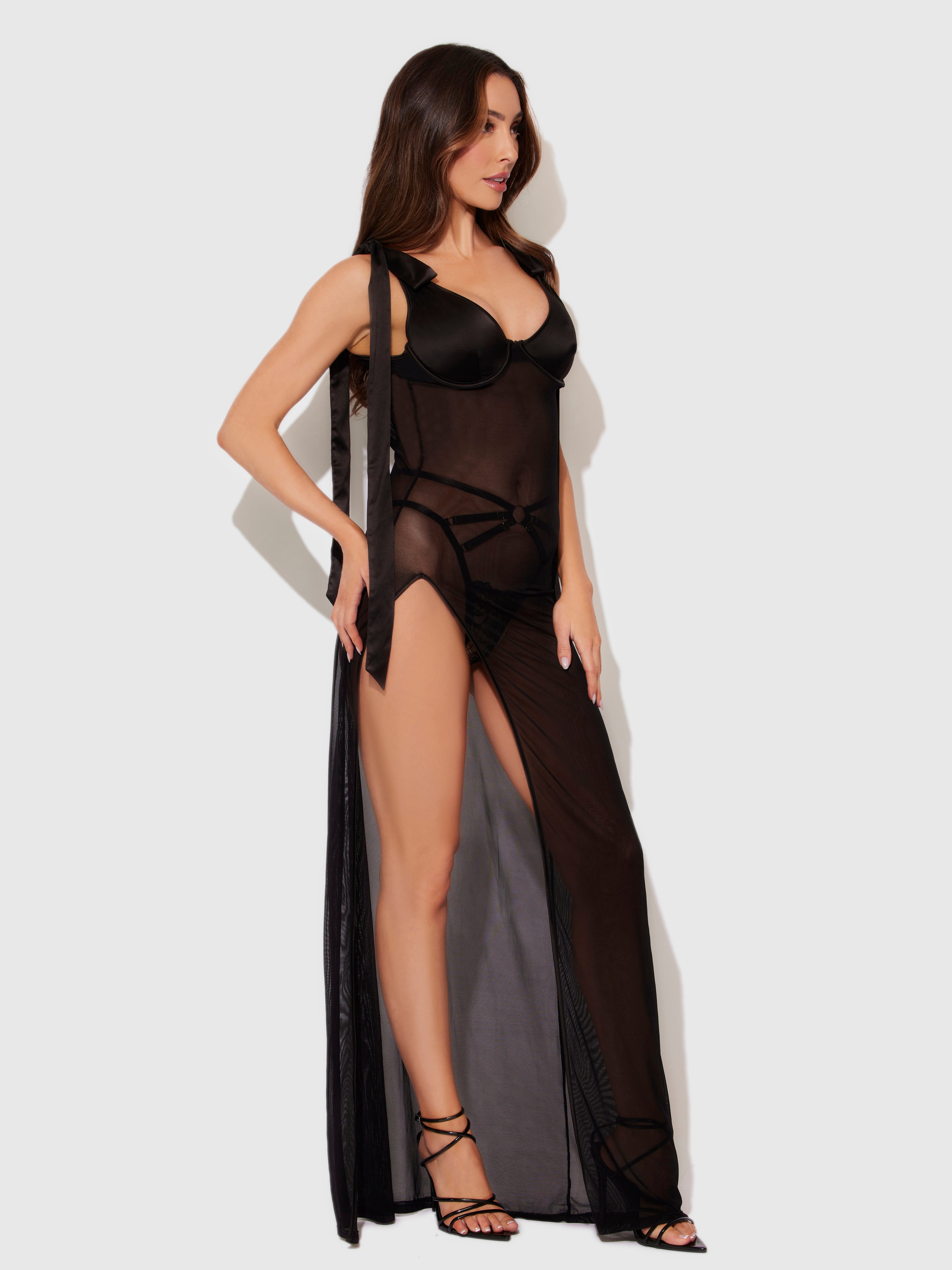 Melrose Satin & Sheer Maxi - Fredericks Of Hollywood