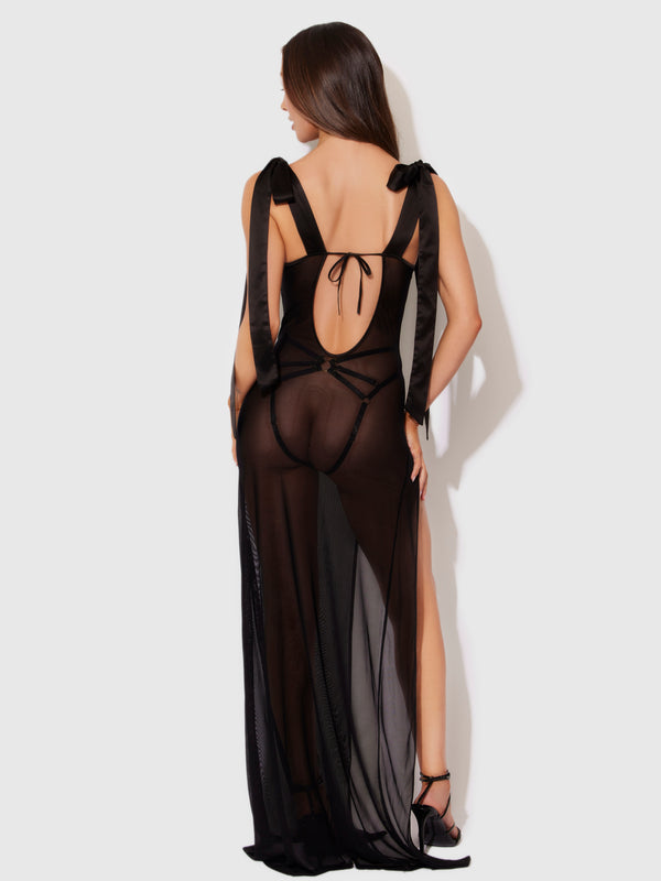 Melrose Satin & Sheer Maxi - Fredericks Of Hollywood