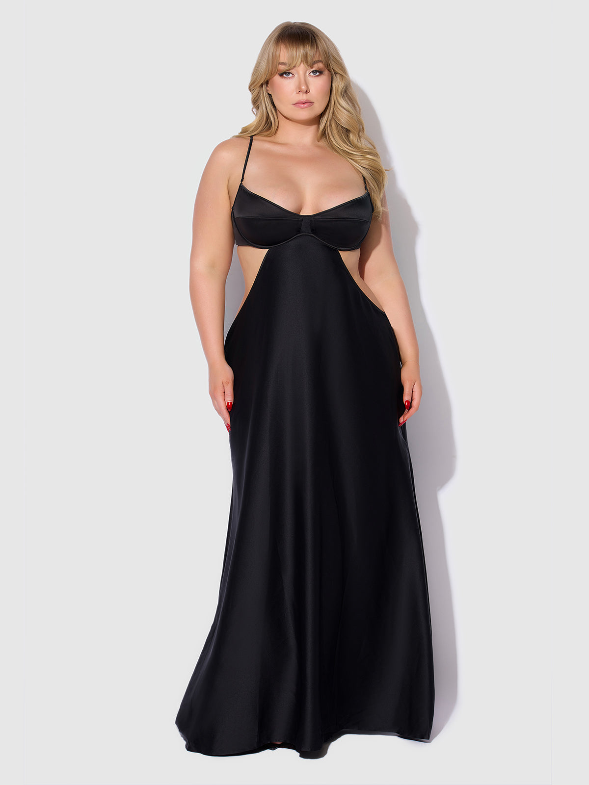 Petra Satin Monowire Cutout Gown - Frederick's of Hollywood