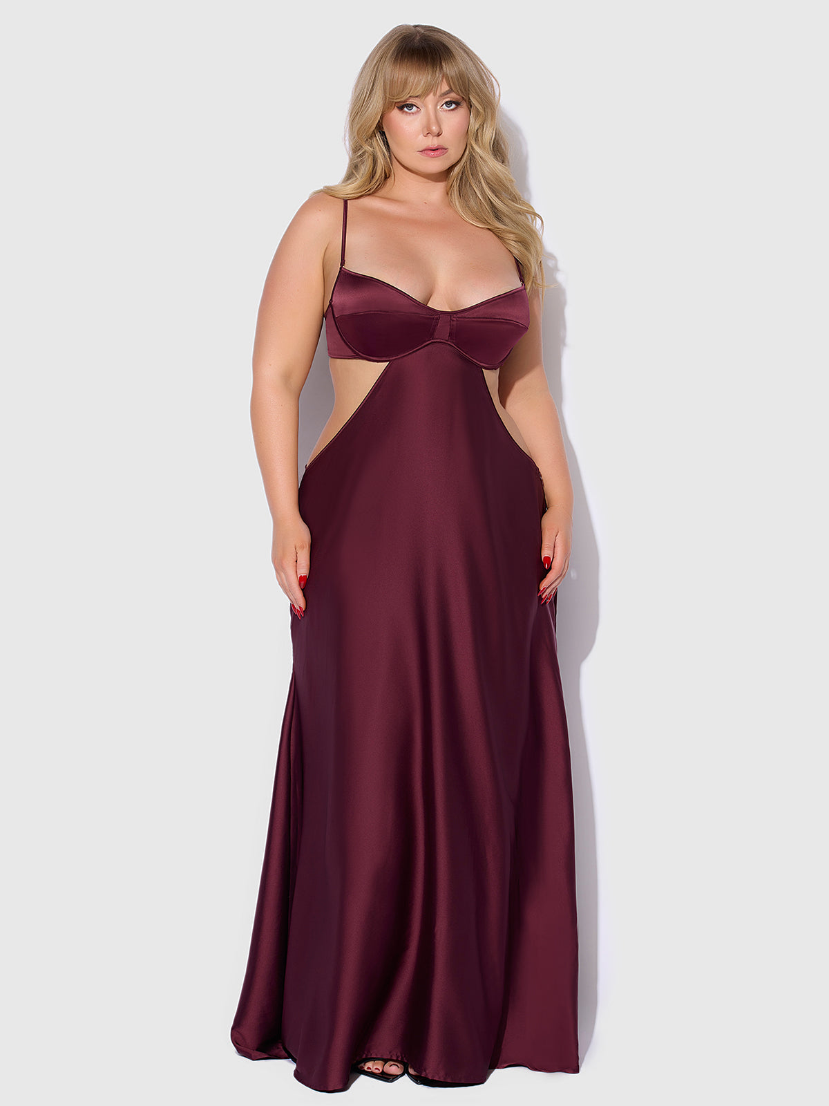 Petra Satin Monowire Cutout Gown - Frederick's of Hollywood