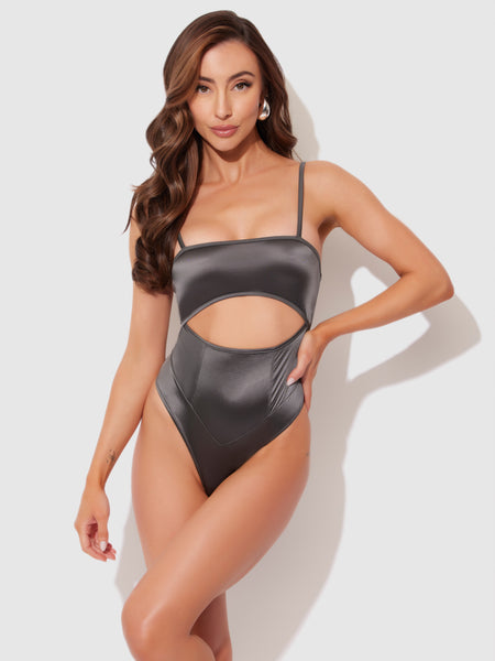 Neev Oil Slick Cutout Scoop Back Bodysuit - Fredericks of Hollywood