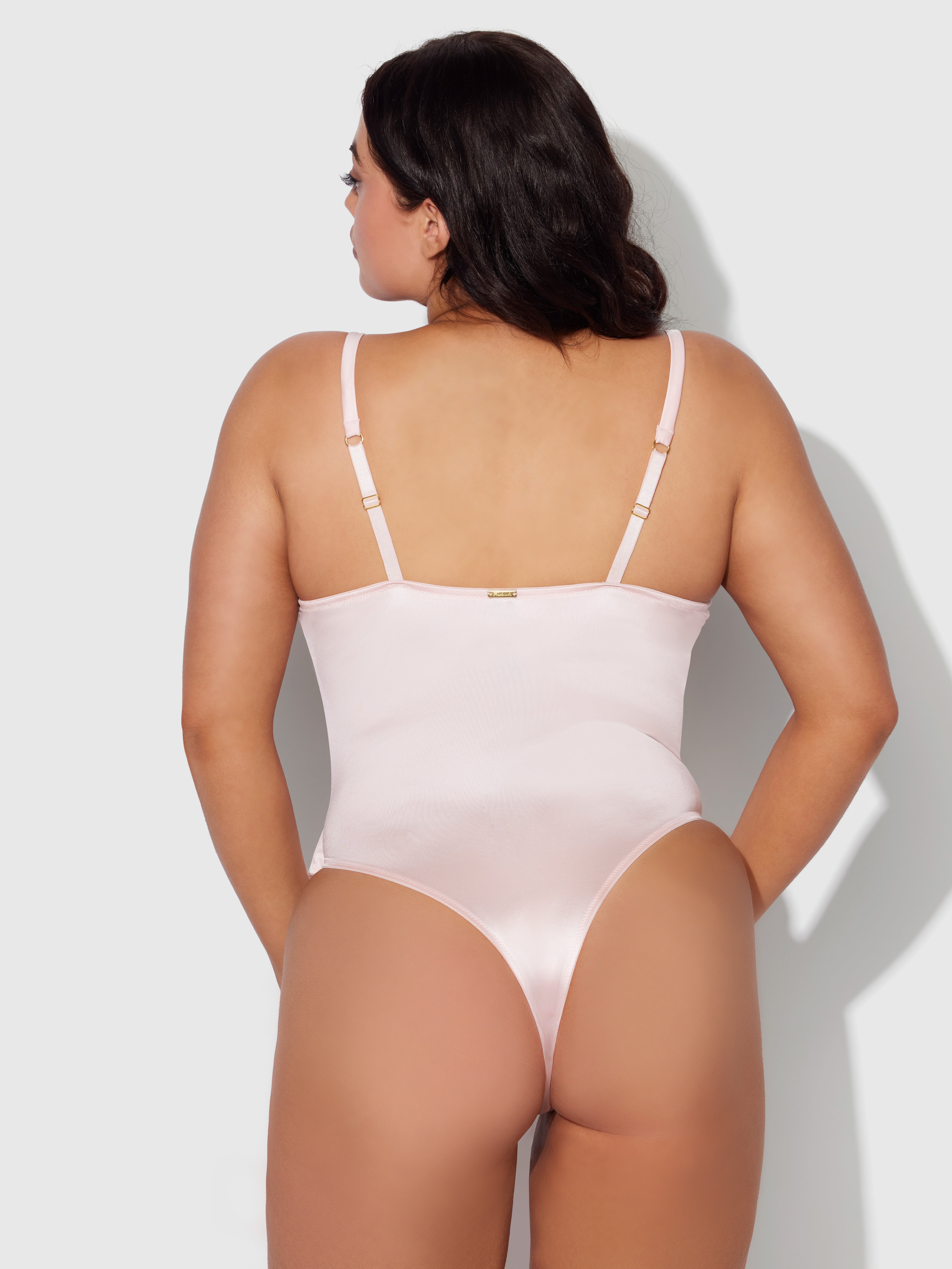 Rising Star Liquid Satin Swirl Plunge Bodysuit - Frederick's of Hollywood