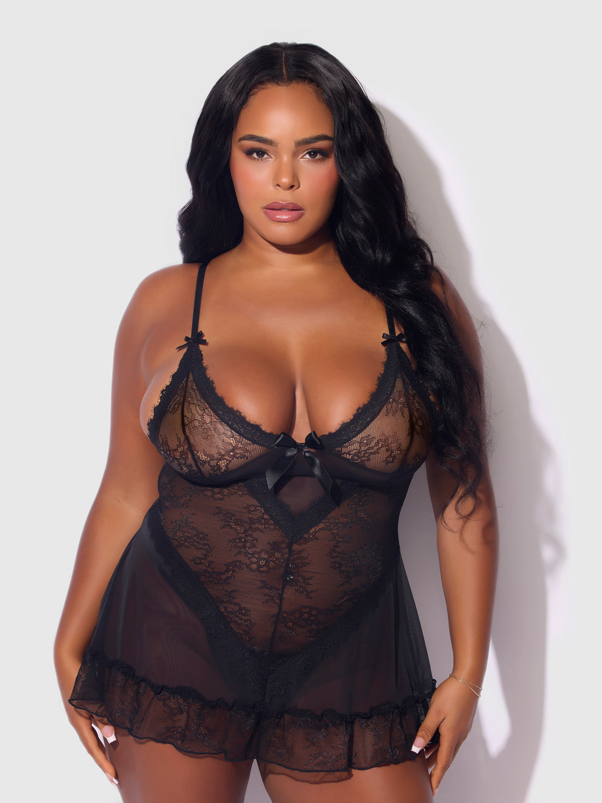 Chiara Lace & Mesh Babydoll - Frederick's of Hollywood