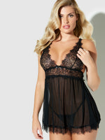 Eyelash Lace Babydoll & G-String Set - Frederick's Of Hollywood