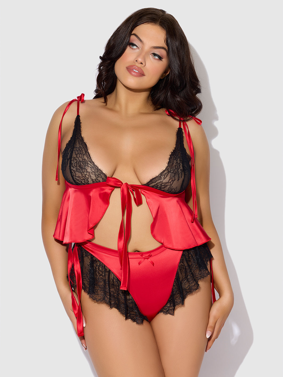 Scarlett Satin Sleep Tie Cami &amp; Shorty Set - Frederick&#39;s of Hollywood