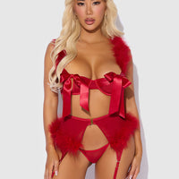 Scarlett Open Cup Marabou Bra, Garter & G-String Set - Frederick's of Hollywood