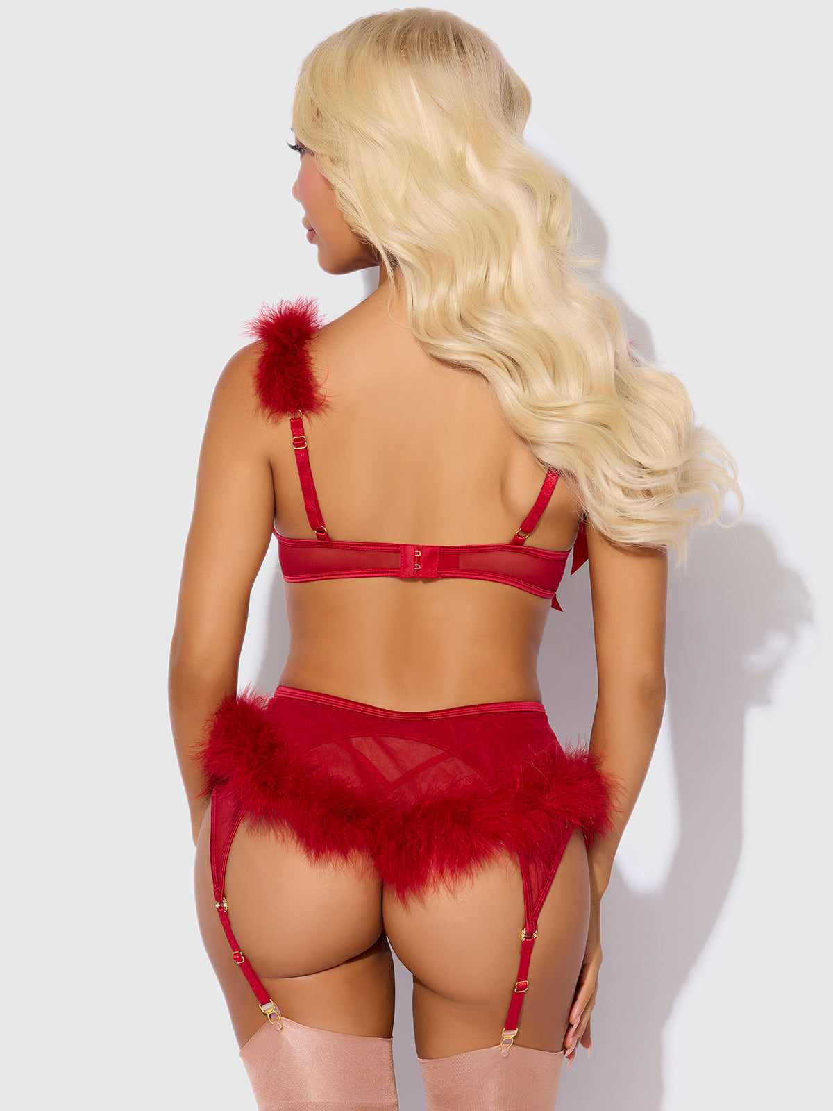 Scarlett Open Cup Marabou Bra, Garter &amp; G-String Set - Frederick&#39;s of Hollywood