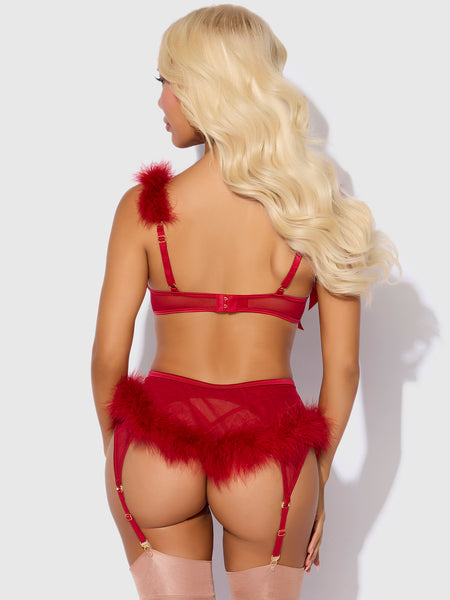 Scarlett Open Cup Marabou Bra, Garter & G-String Set - Frederick's of Hollywood