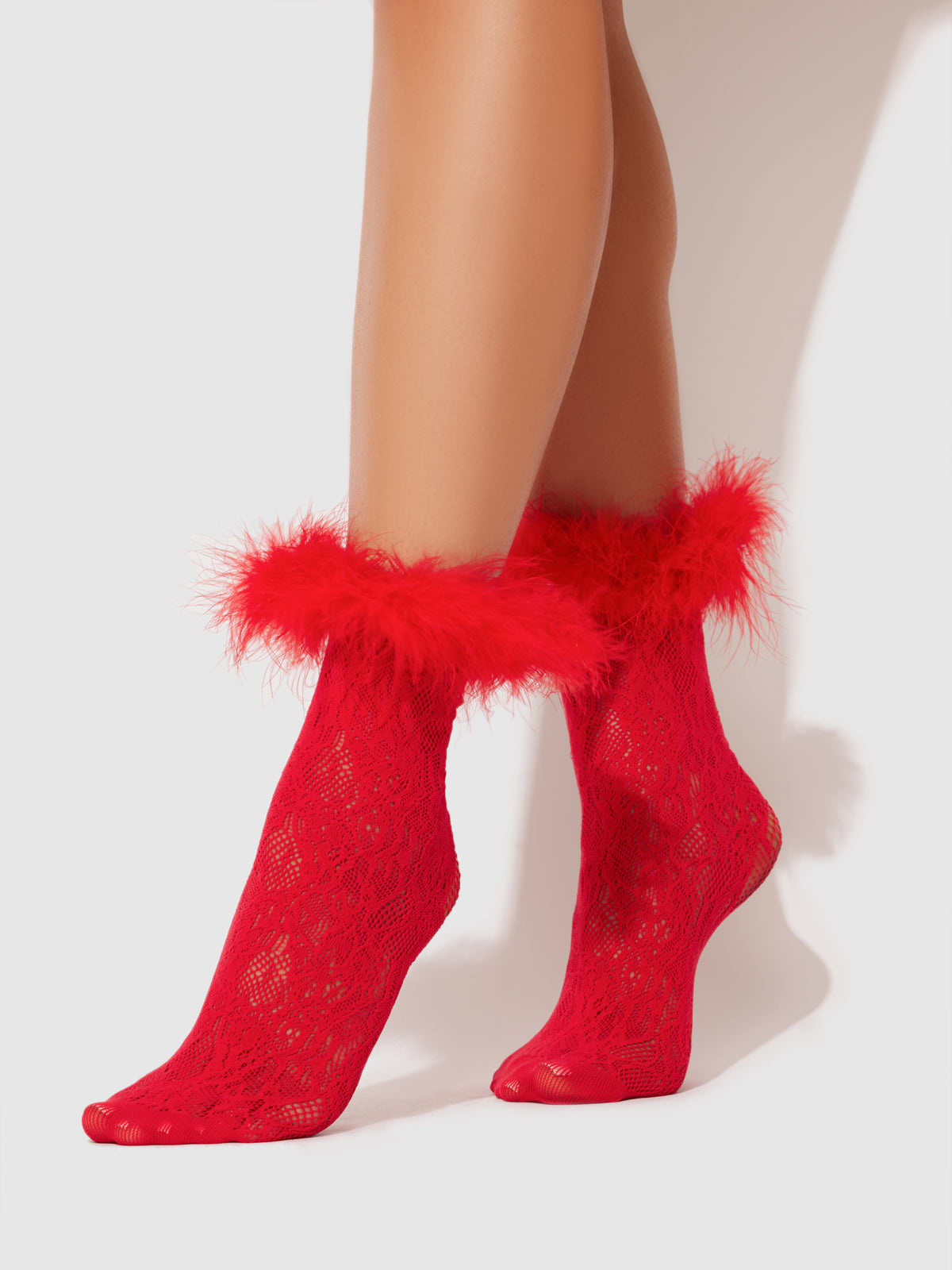Feathered Floral Fishnet Socks - Jester Red