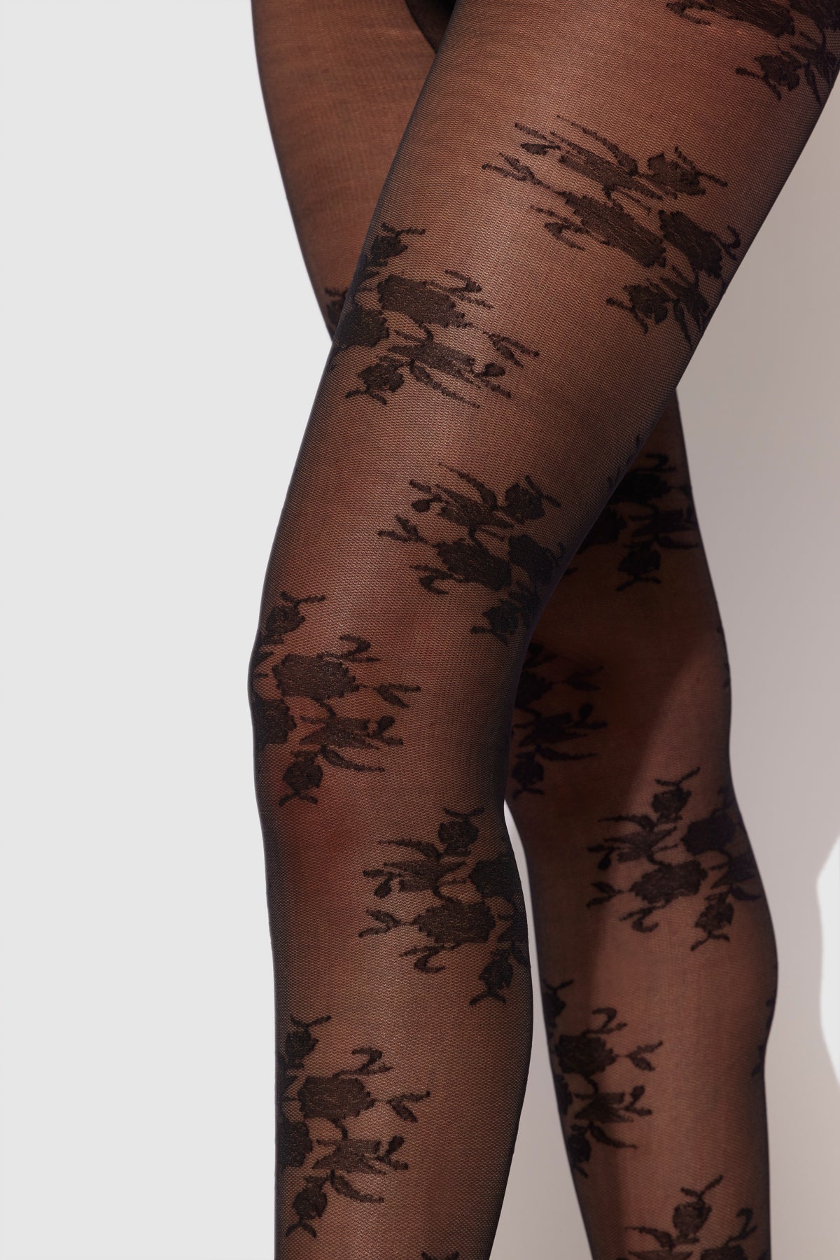 Full Sheer Floral Stocking - Black