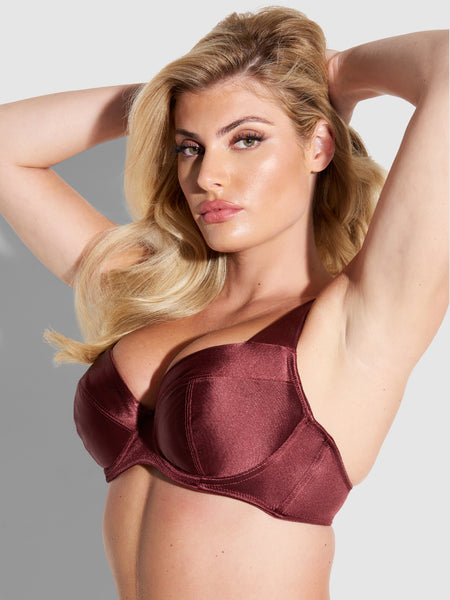 Va Va Voom Satin Full Figure Push Up Bra - Burgundy