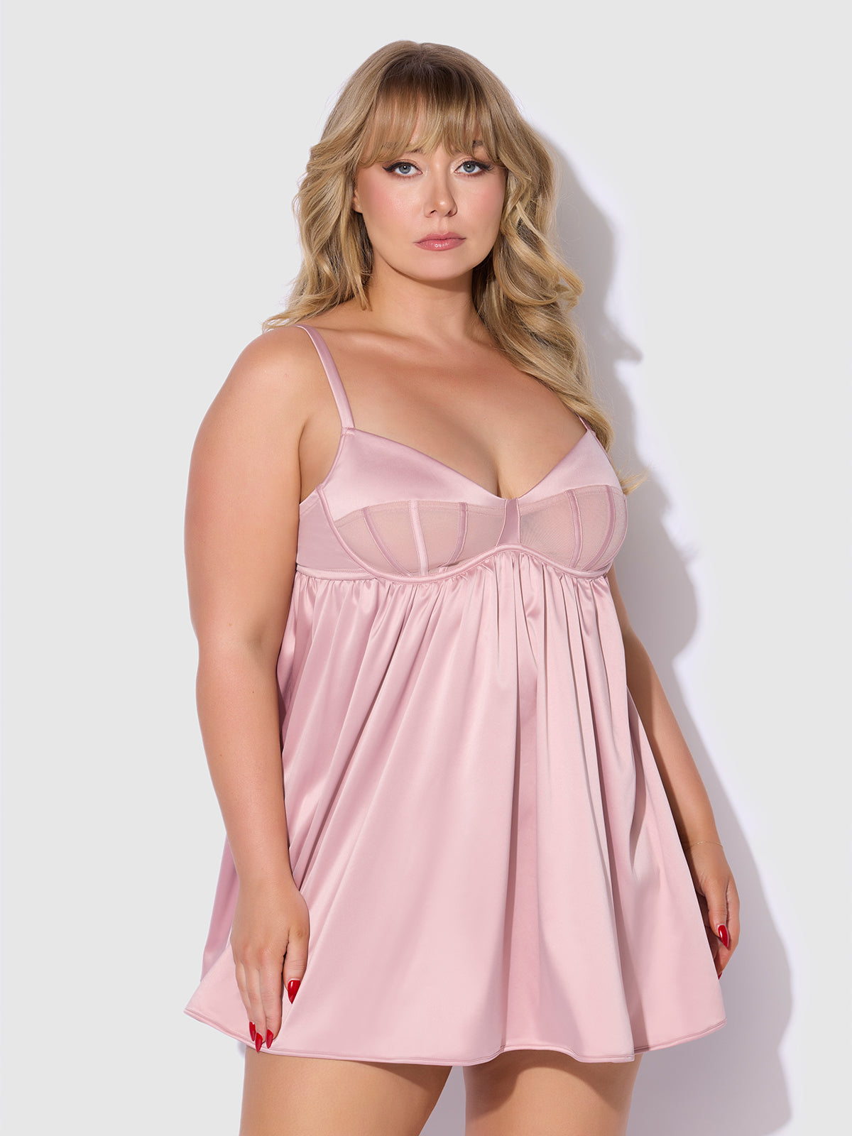 Petra Satin & Mesh Unlined Corset Cup Babydoll - Frederick's of Hollywood