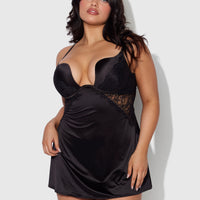 Rising Star Liquid Satin Swirl Plunge Babydoll - Frederick's of Hollywood