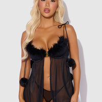 Scarlett Drop Off Open Front Marabou Babydoll & G-String - Frederick's of Hollywood