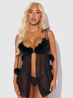 Scarlett Drop Off Open Front Marabou Babydoll & G-String - Frederick's of Hollywood