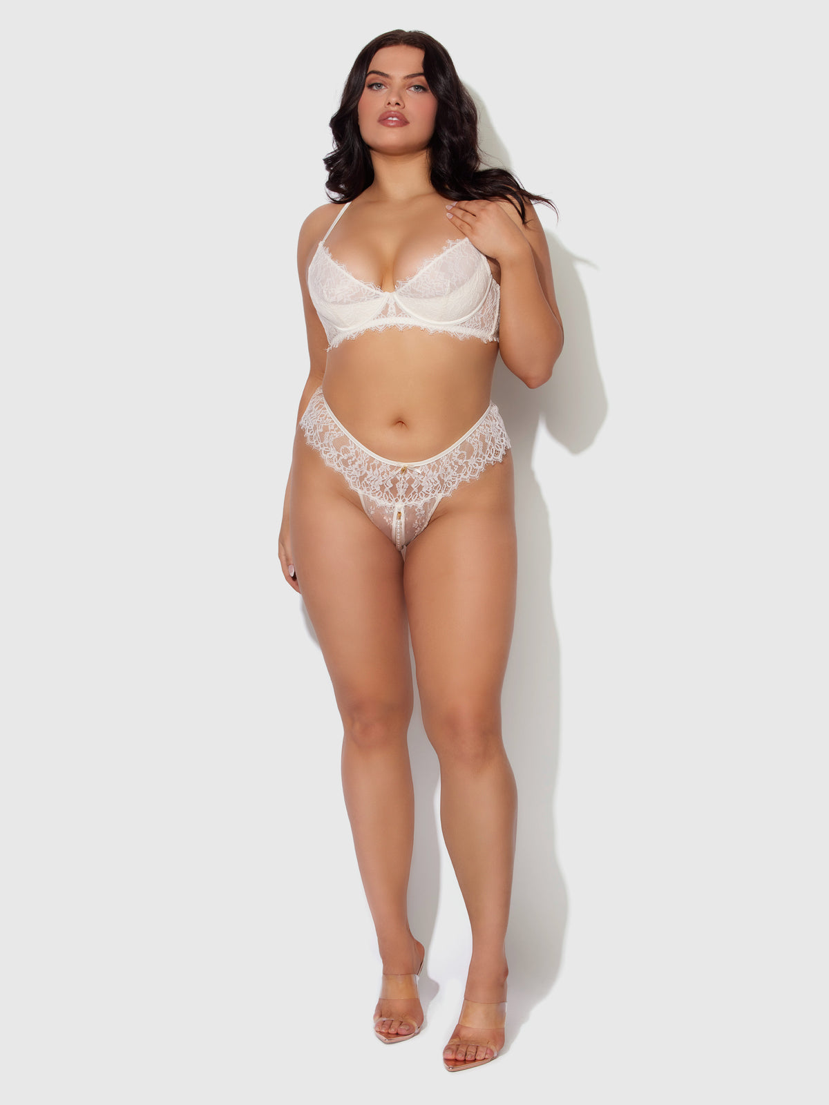 Rosalind Lace & Pearl Crotchless Thong - Frederick's of Hollywood