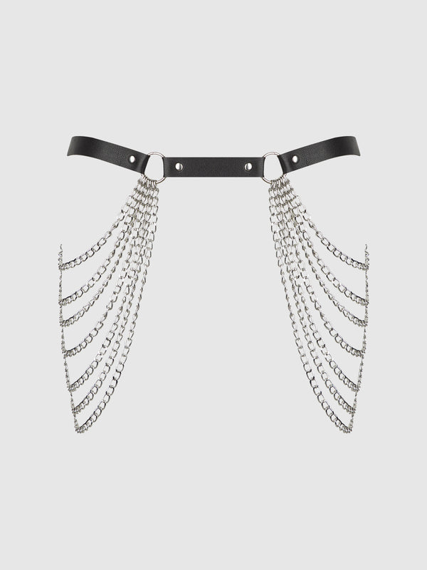 Ziggy Chain & Leather-Like Draped Garter - Frederick's of Hollywood