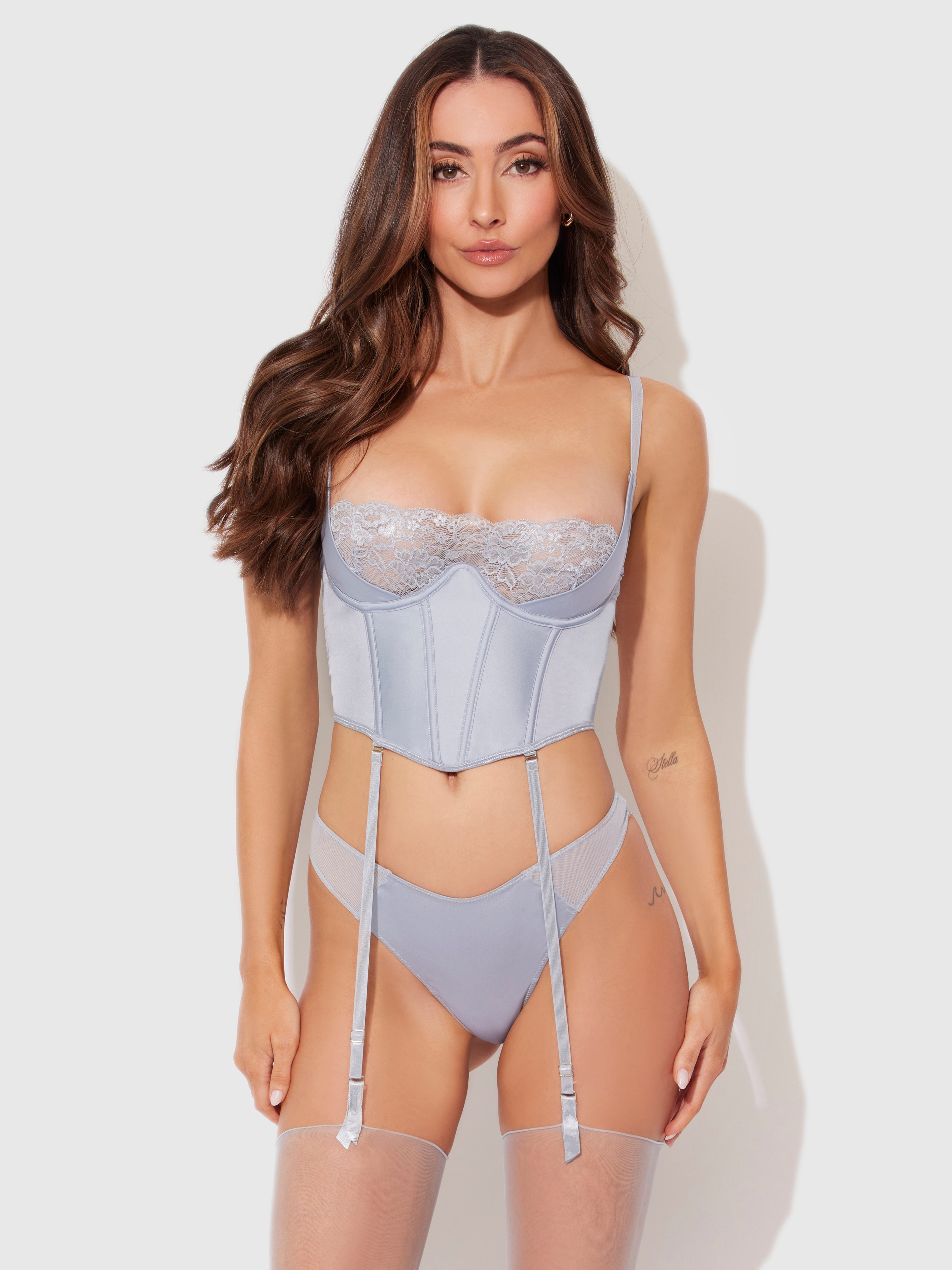 Serenity Lace & Satin Underwire Unlined Bustier - Frederick's of Hollywood