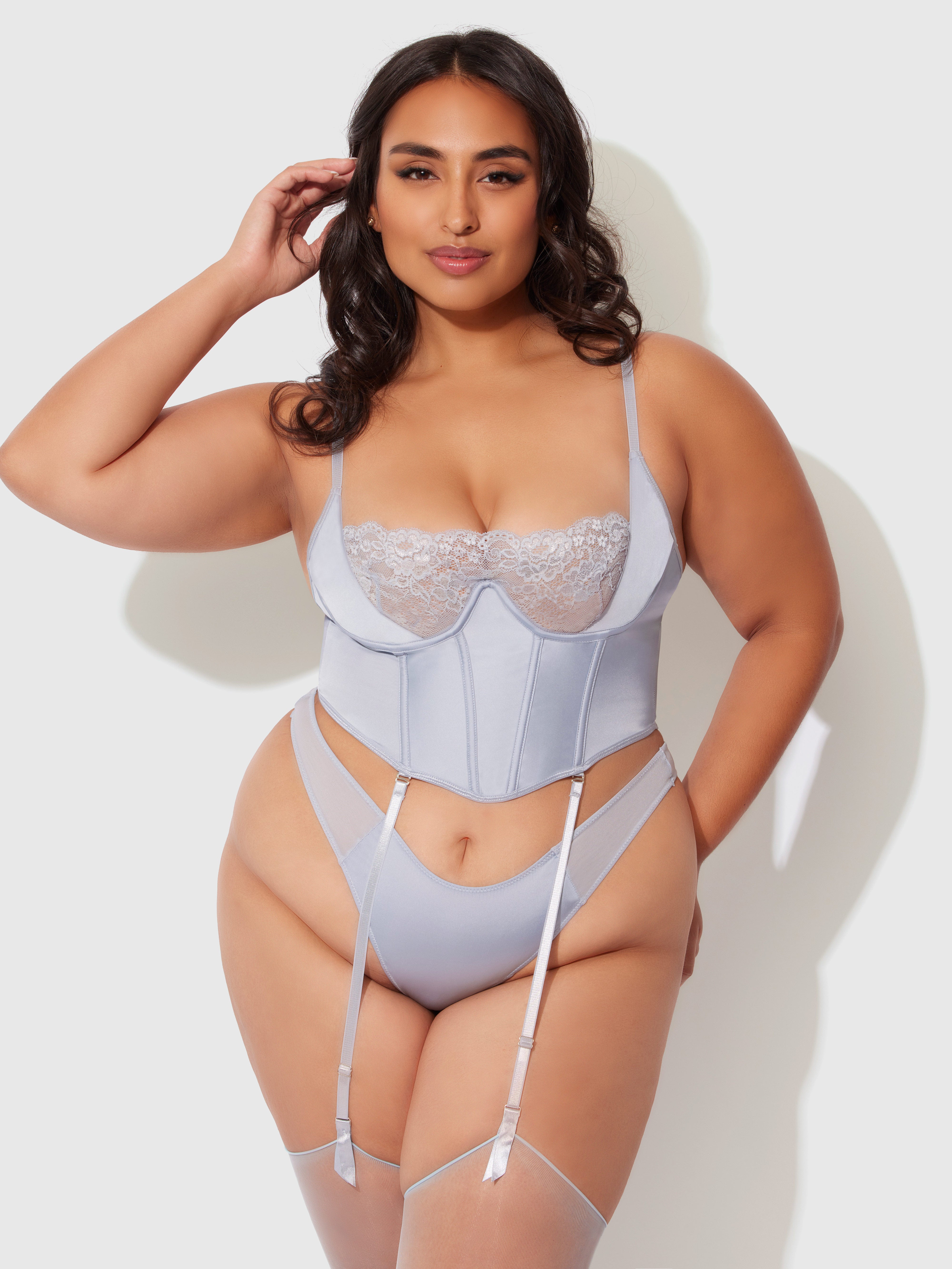 Serenity Lace & Satin Underwire Unlined Bustier - Frederick's of Hollywood