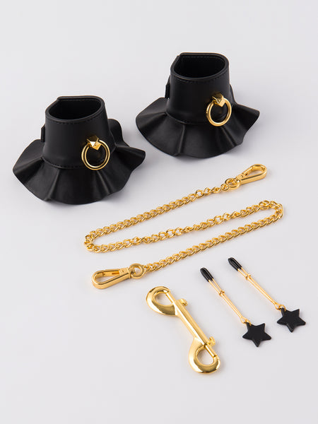 Leather-Like Bondage Cuffs & Nipple Clamp - Frederick's of Hollywood