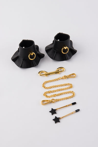 Leather-Like Bondage Cuffs & Nipple Clamp - Frederick's of Hollywood