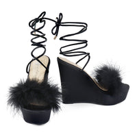 Adriana Feather Wedge - Black