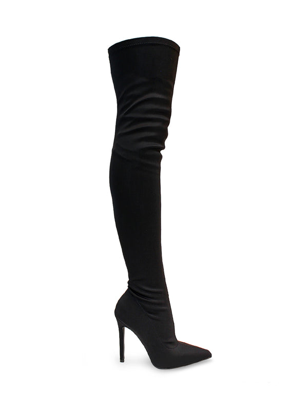 Gisele Stretchy Overknee Heeled Boots - Frederick's of Hollywood