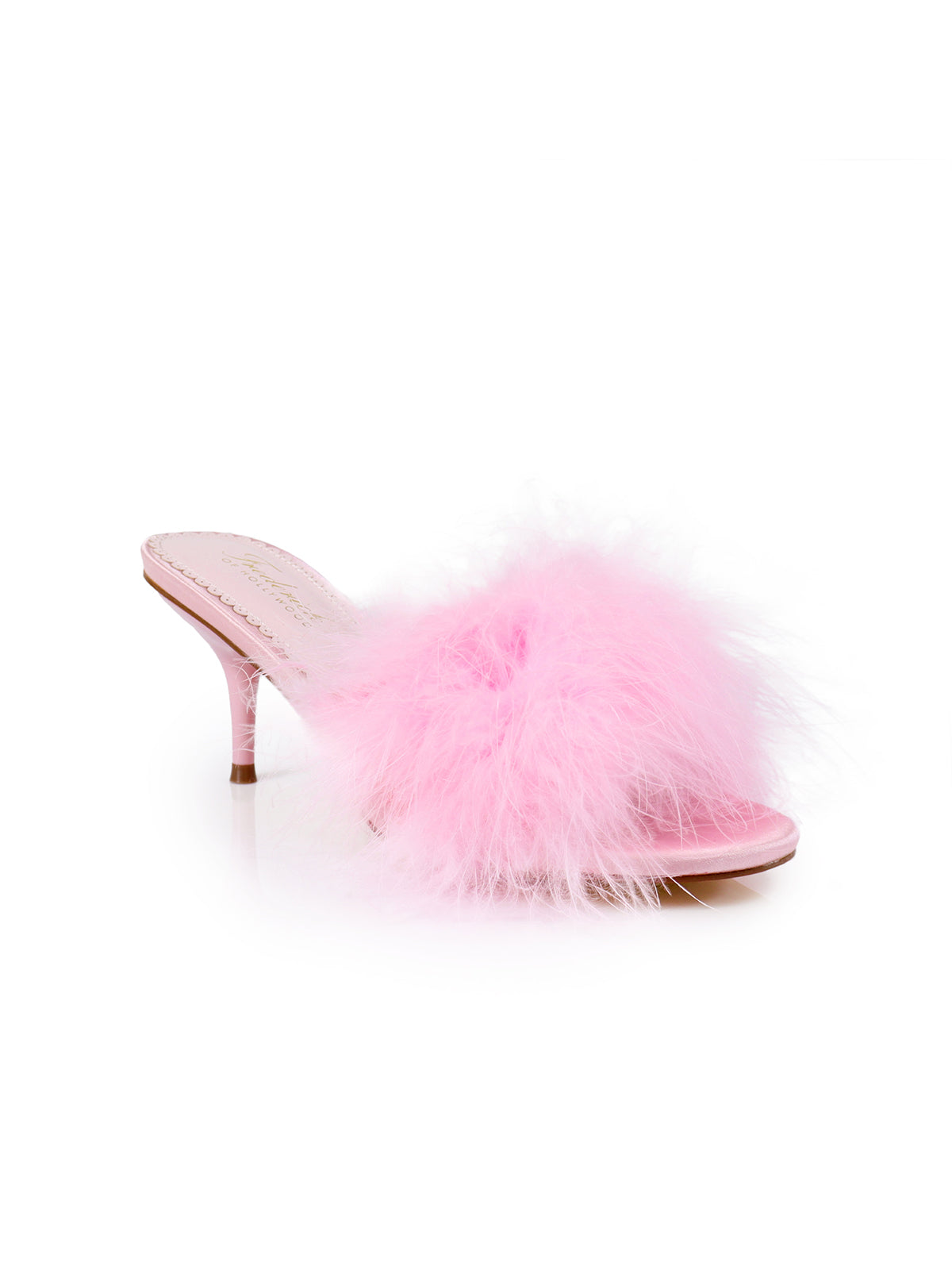 Luxor Feather Mule in Baby Pink - Frederick's Of Hollywood