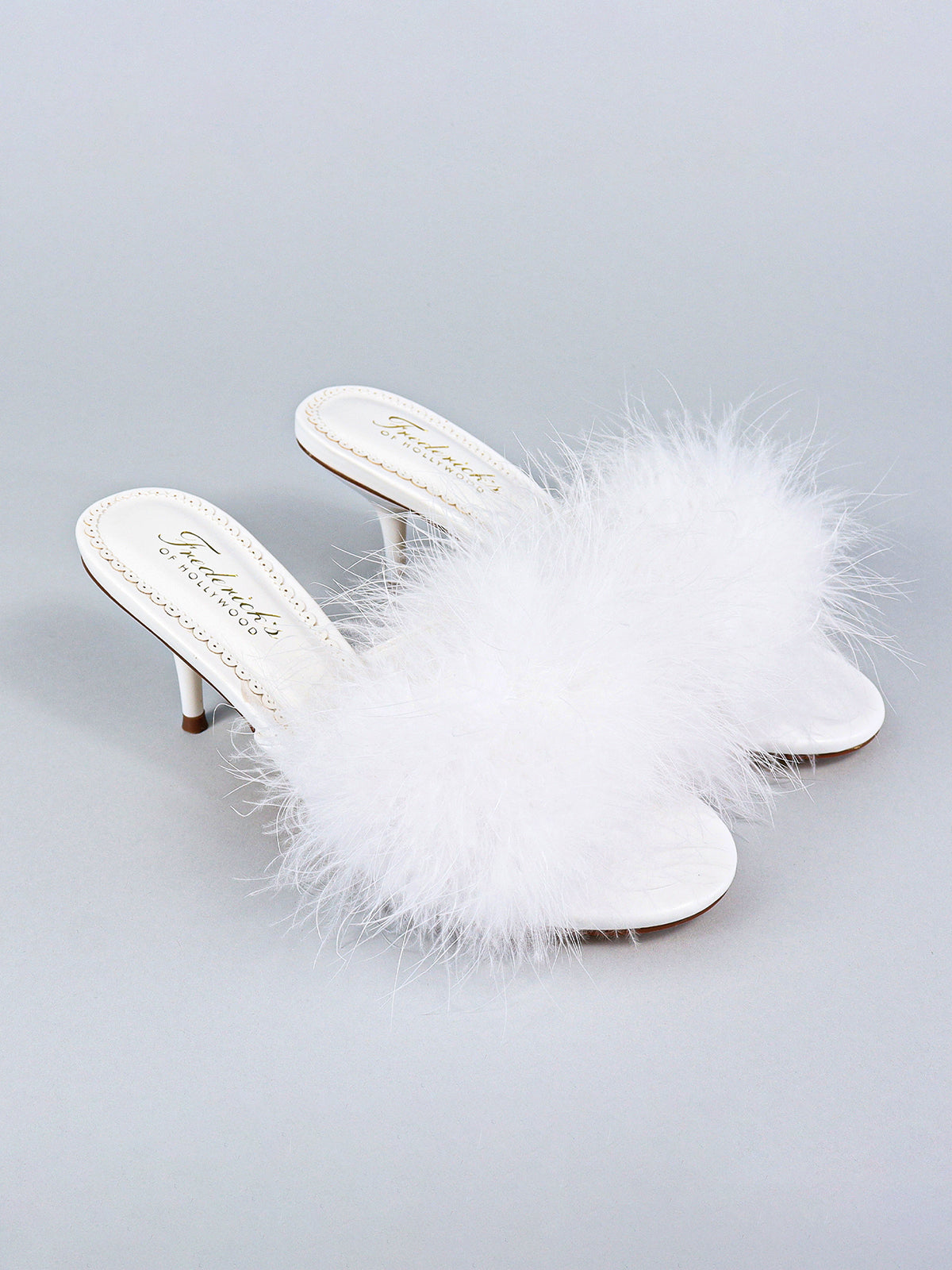 Luxor Feather Mule in White - Frederick's Of Hollywood