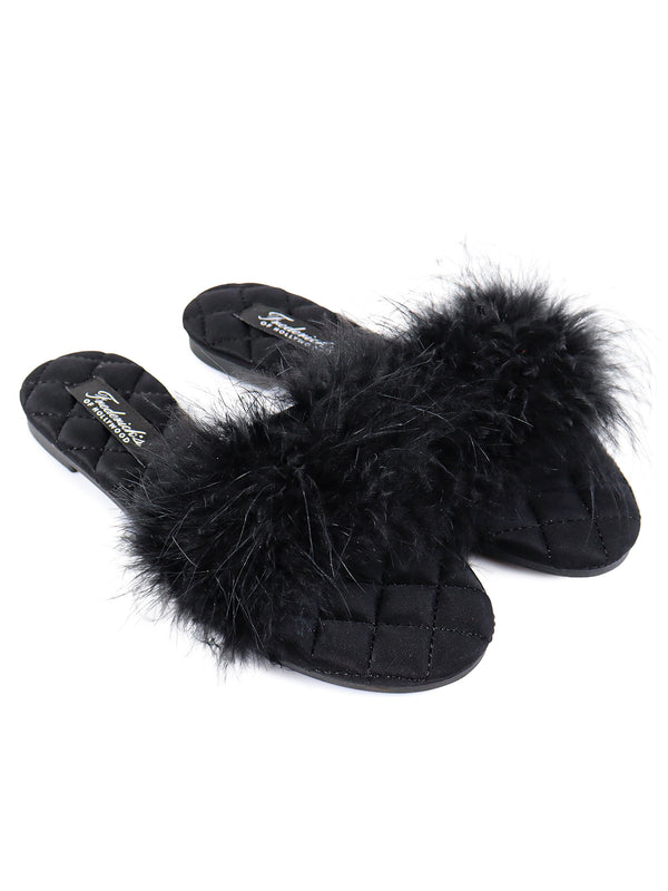 Maxim Feather Flat Sandal - Black