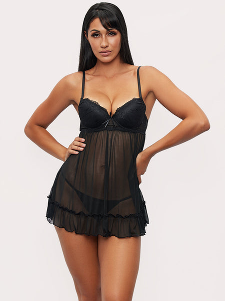 Eadie Lace And Mesh Babydoll - Fredericks of Hollywood